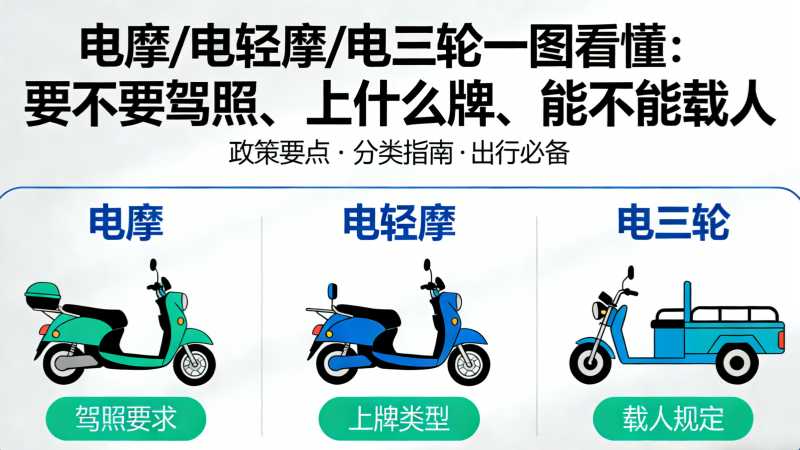 电摩 / 电轻摩 / 电三轮一图看懂：要不要驾照、上什么牌、能不能载人