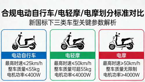 合规电动自行车、电轻摩、电摩 划分标准详解及对比